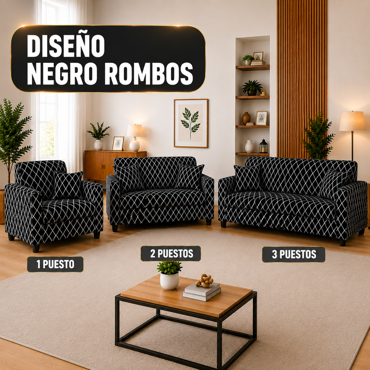 Tamaño: 3 Puestos Diseño: Negro Rombos
