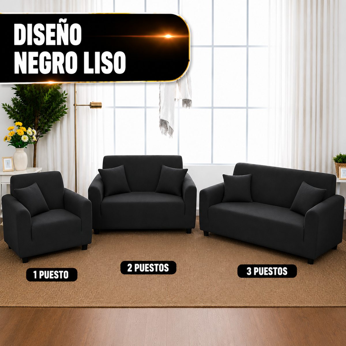 Diseño: Negro / Liso Tamaño: 3 Puestos