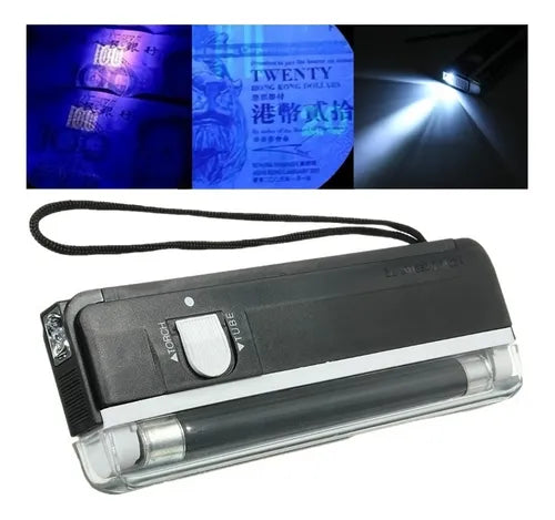 ⚡ Características destacadas
💡 Luz ultravioleta integrada: permite observar elementos de seguridad que reaccionan ante luz UV.
🔍 Verificación rápida: facilita una revisión visual en cuestión de segundos.
👜 Diseño portátil: compacto y fácil de transportar.
🖐️ Fácil de utilizar: simplemente activa la luz y coloca el billete en la posición adecuada para realizar la inspección.
🔋 Alimentación según modelo: funciona con pilas o batería recargable, dependiendo de la versión.
💼 Práctico para negocios: ideal 