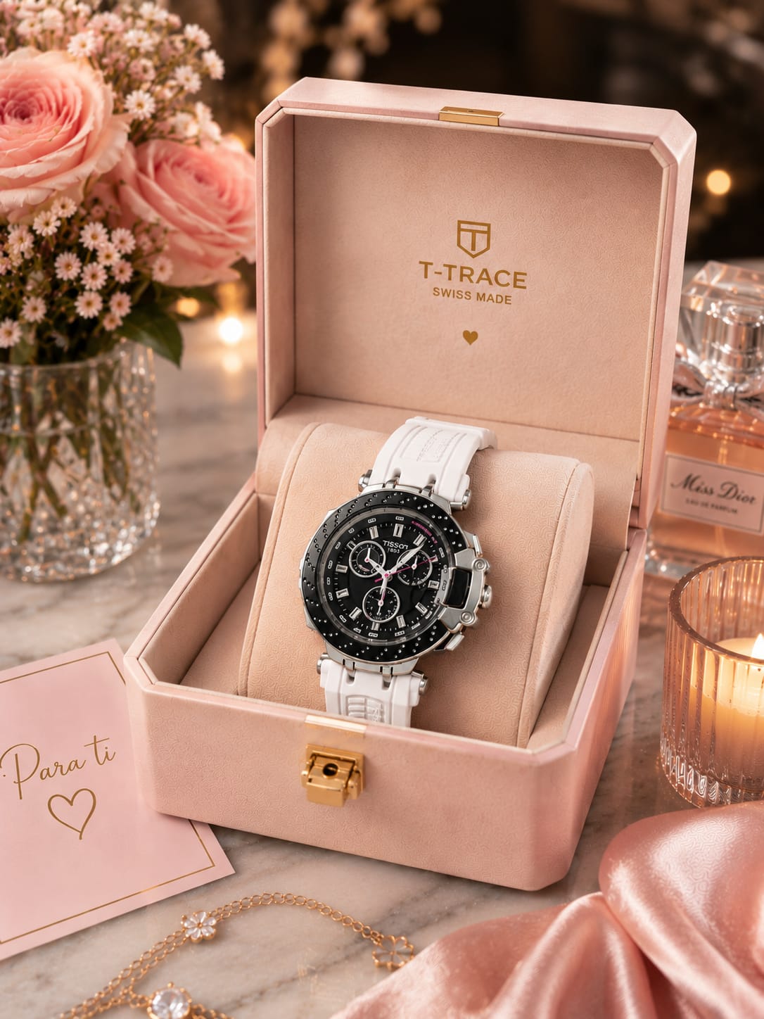 🏎️ DISEÑO QUE TRANSMITE VELOCIDAD

Un reloj para quienes buscan una estética deportiva y contundente sin renunciar a la elegancia. Su diseño está inspirado en elementos propios del mundo racing para convertirse en un verdadero protagonista de la muñeca.